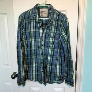 American Eagle Outfitters Men's Size Large Green Plaid Button Front‎